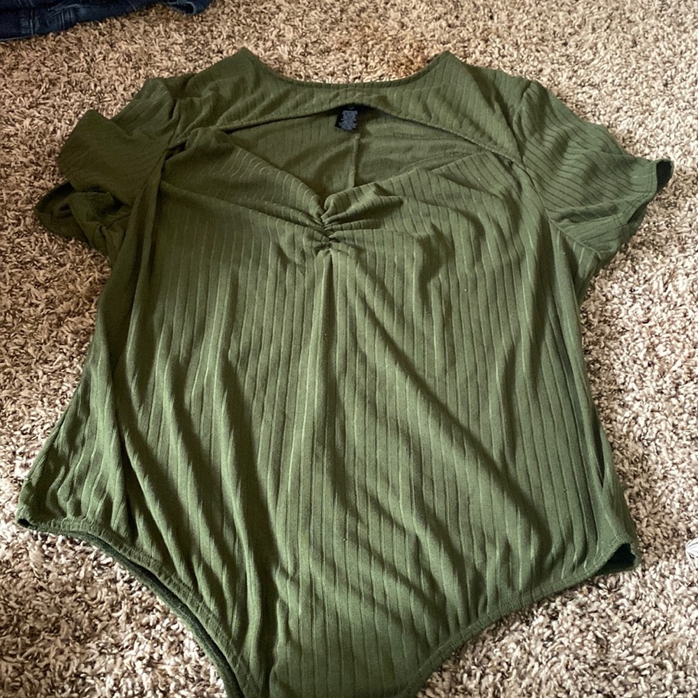 Fashion to figure green snap closure body suit with chest cutout